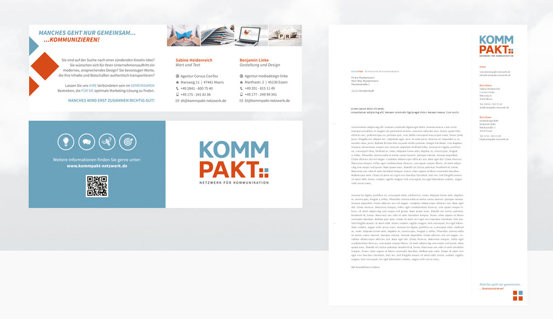 mediadesign linke portfolio - Visitenkarten und Anschreiben / Briefvorlage für das Netzwerk Kommpakt