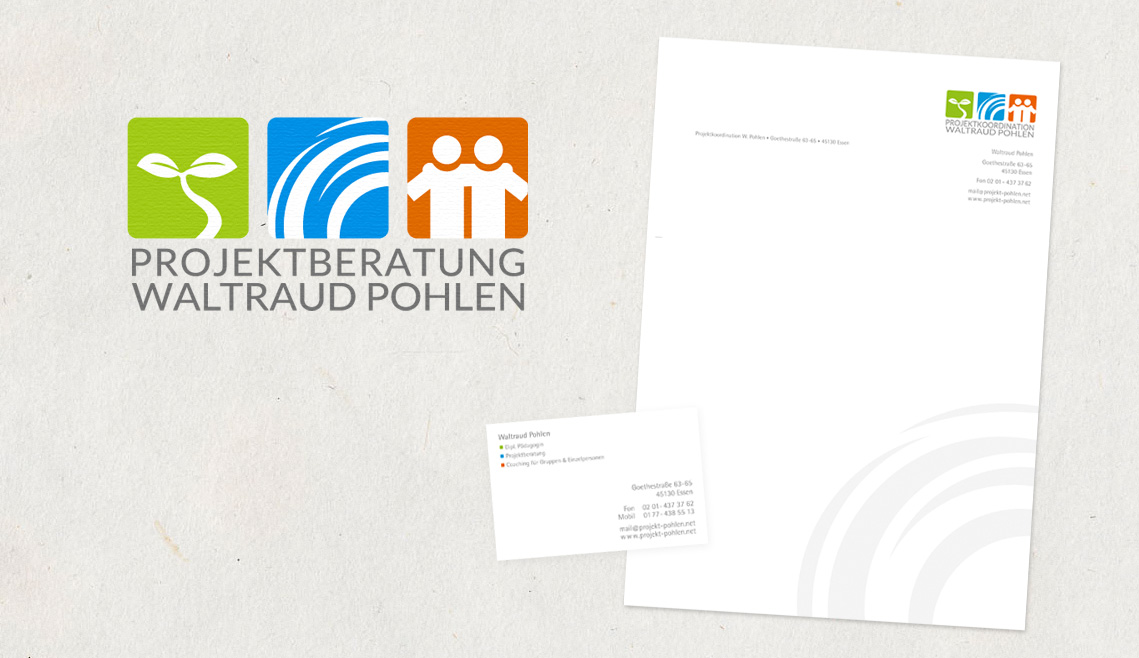 mediadesign linke portfolio - Logogestaltung / Visitenkarten und Briefbogen für Waltraud Pohlen Projektkoordination