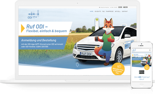 mediadesign linke portfolio - webdesign / neuer responsiver Internetauftritt für ODI wir4mobil - der On-Demand-Fahrservice am Niederrhein