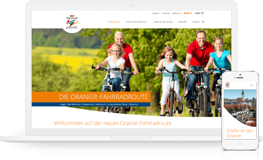 Webdesign / Webseite gestalten mit mediadesign linke in Essen - neuer Webauftritt für die Oranierfahrradroute zwischen Apeldoorn und Moers